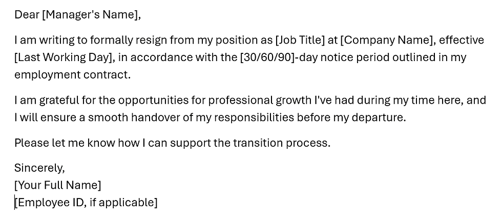 Job Resignation Letter for gulf