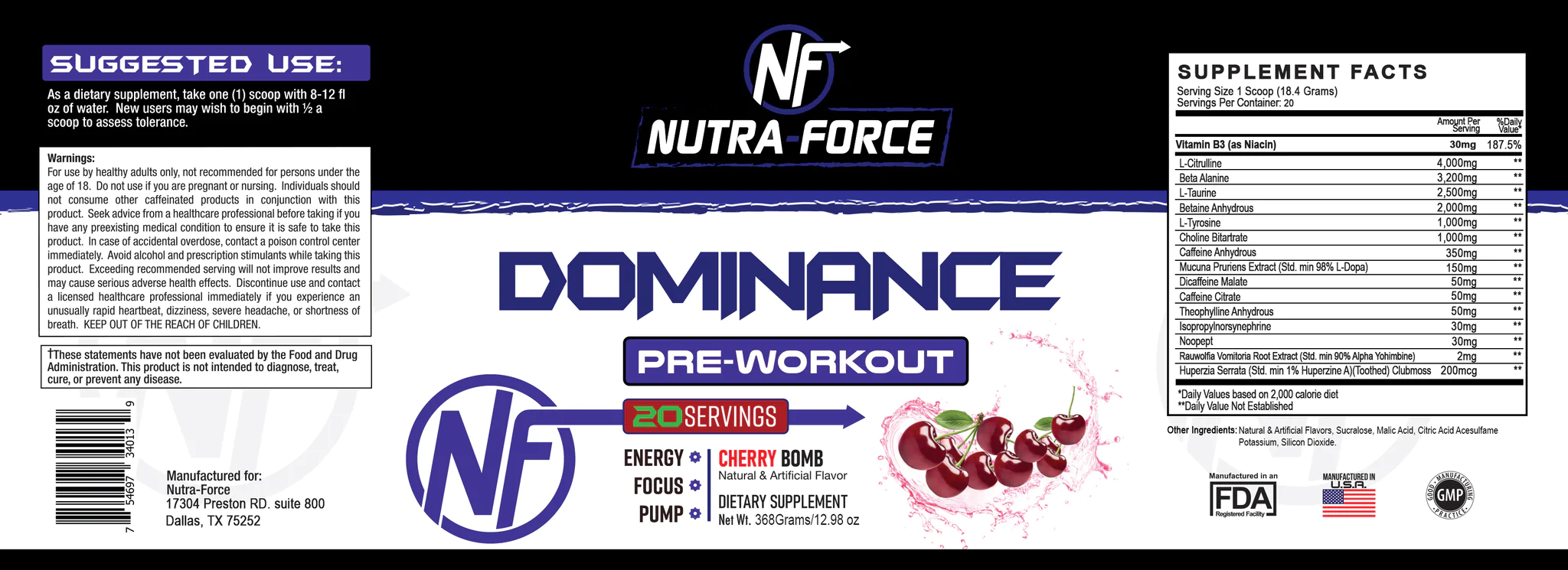 Nutra Force Dominance (Pre Workout) FIGs Discount Supps