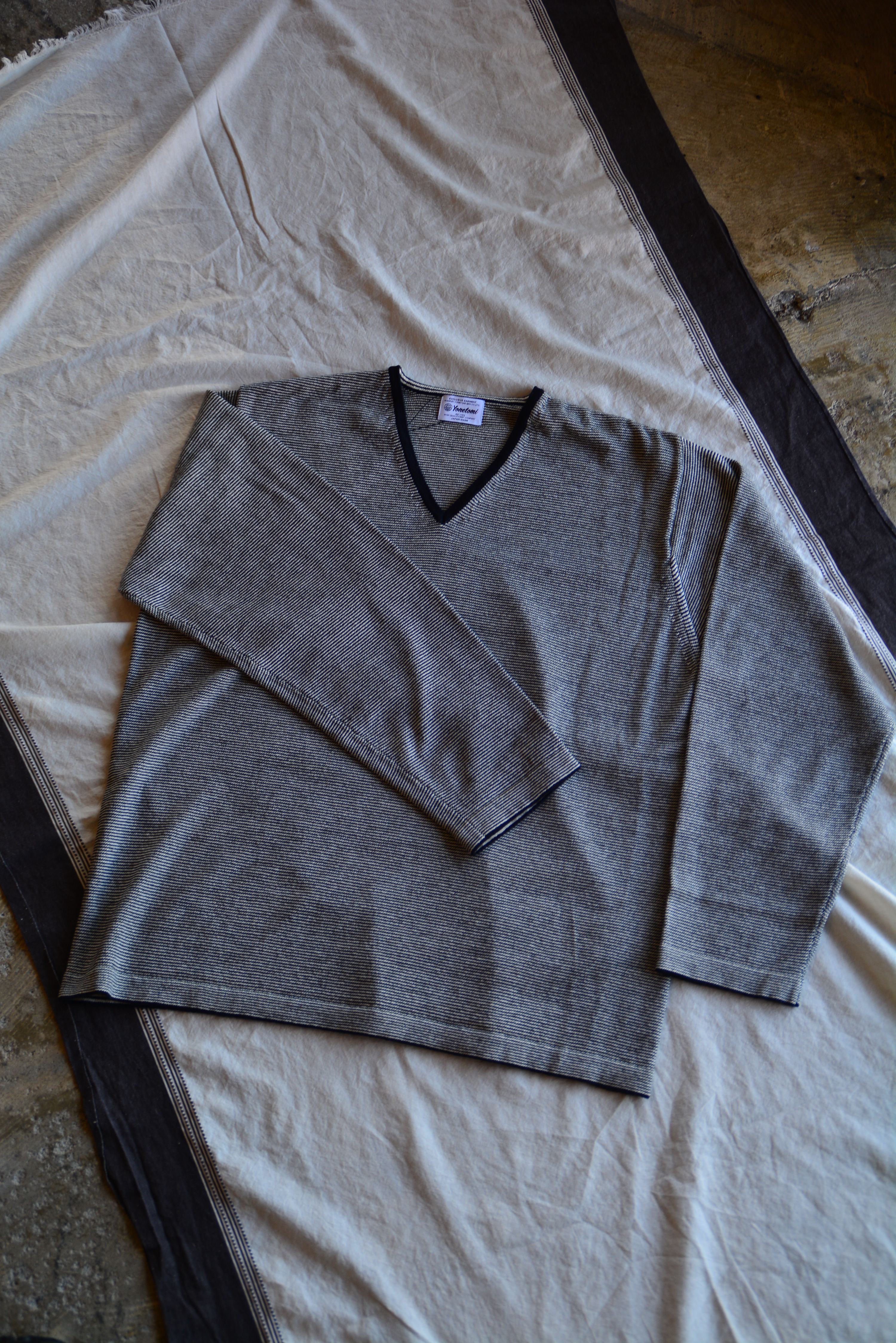【26AW】Yonetomi NEW BASIC - WOOL COTTON NEW BORDER KNIT - NAVY