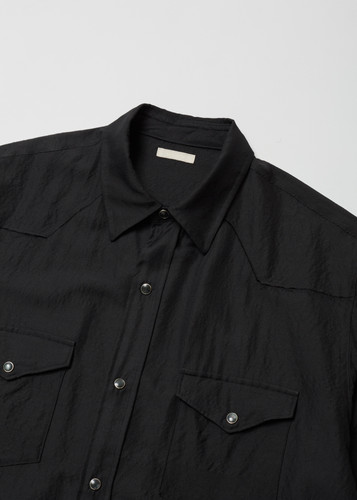 26SS】ULTERIOR WASHED WOOL SILK TWILL WESTERN SHIRT - BLACK