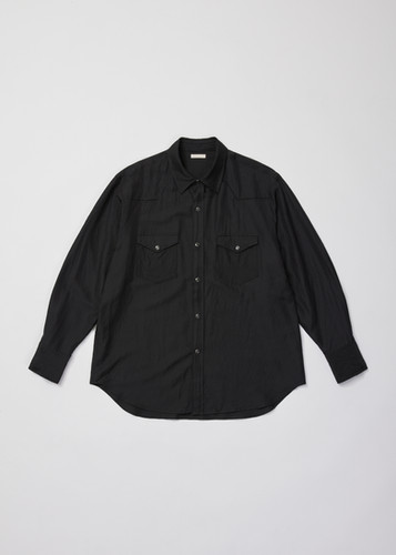 26SS】ULTERIOR WASHED WOOL SILK TWILL WESTERN SHIRT - BLACK