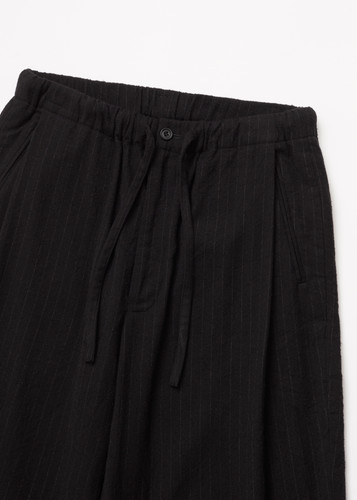 25AW】ULTERIOR WASHED WOOL SILK STRIPE DRAWSTRING PANTS - BLACK 