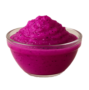 100% natural dragon fruit purée from Brazil in a bowl for bowls, drinks and desserts