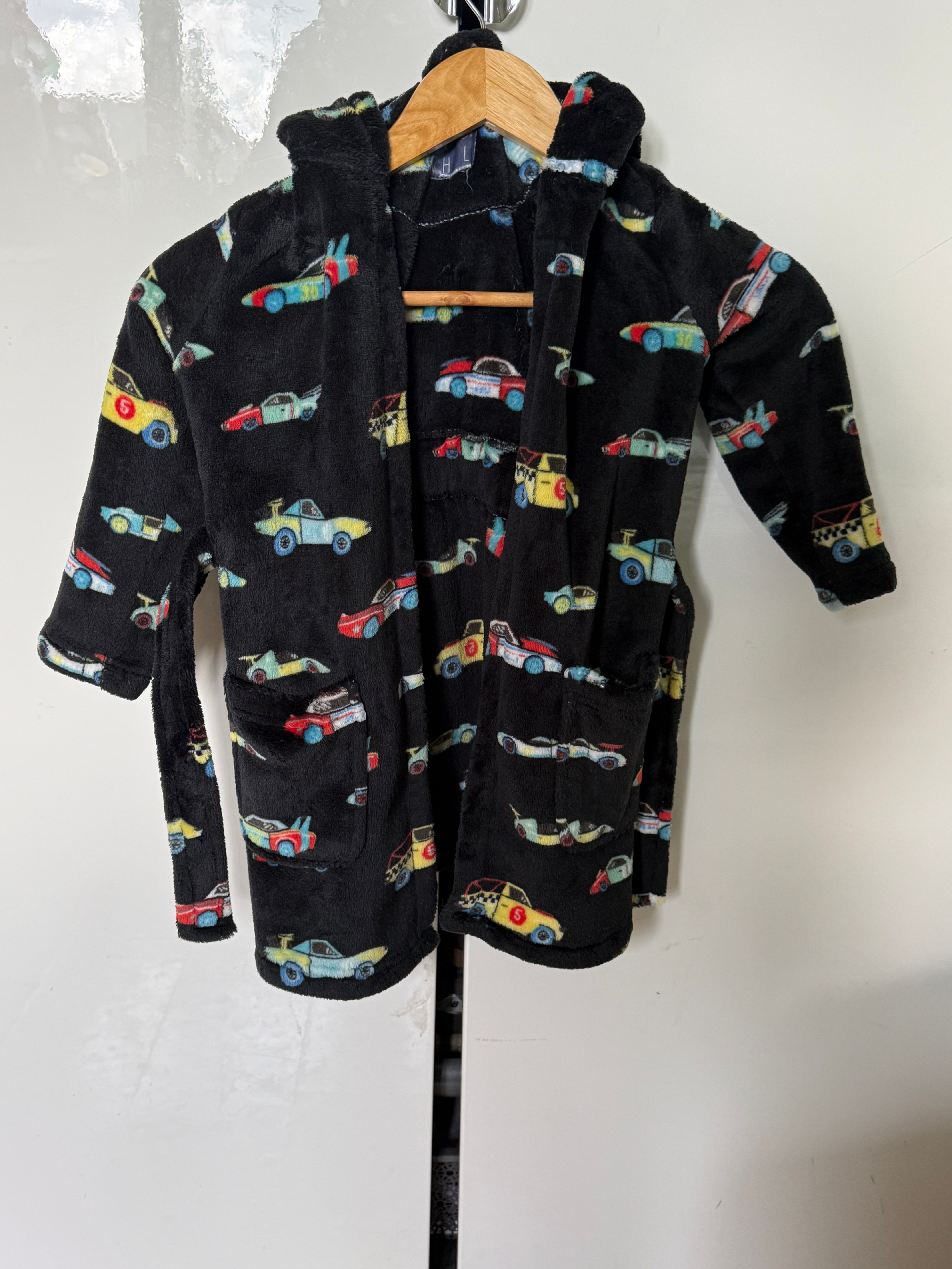 children's car print fleece dressing gown