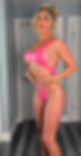 Thumbnail: Model standing in skimpy pink swimsuit 3/4 view