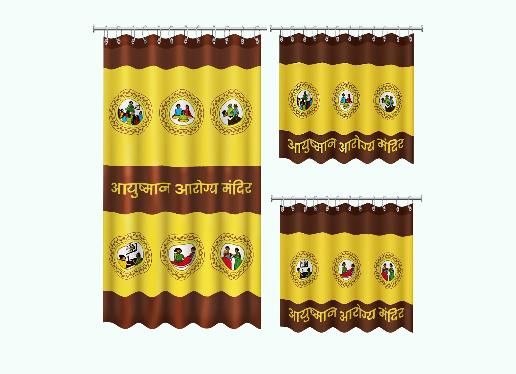 Premium Curtain Set for Ayushman Arogya Mandir with Branding (6 Logo)