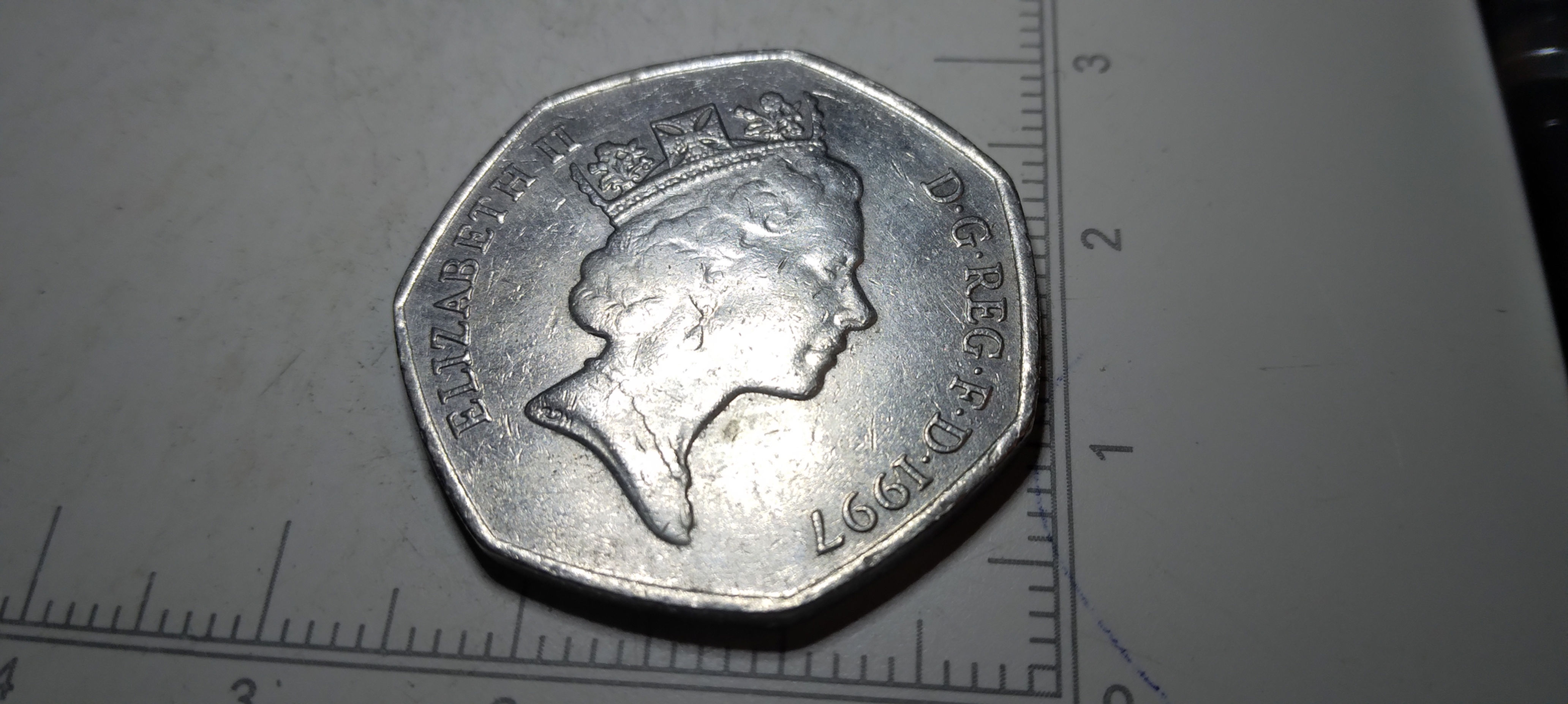 Rare 1997 UK Fifty Pence - First Year a Smaller Coin
