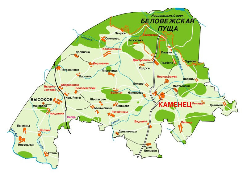 Карта кобринского района подробная с деревнями
