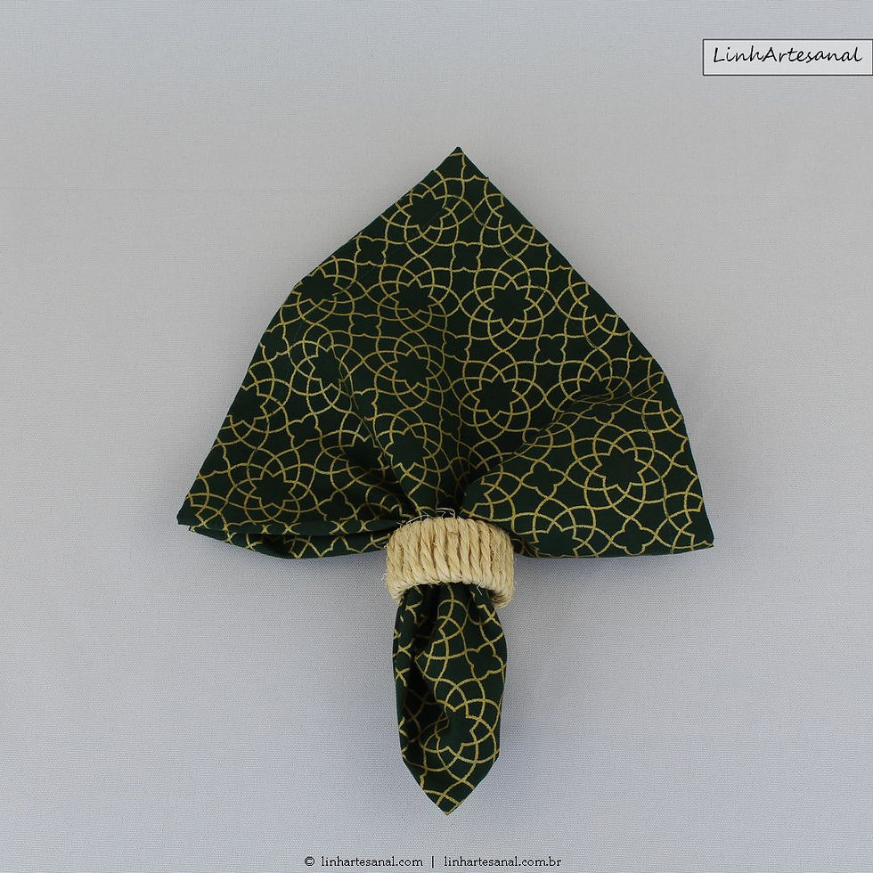 Miniatura: Guardanapo Tricoline Verde Arabesco Dourado