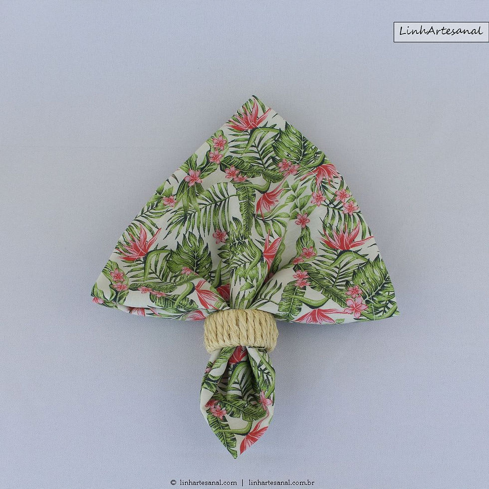 Miniatura: Guardanapo Tricoline Folhagem e Heliconia Rosa