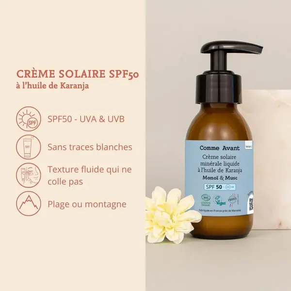 Miniature : Crème solaire minérale liquide SPF 50 – Comme Avant – 90 ml