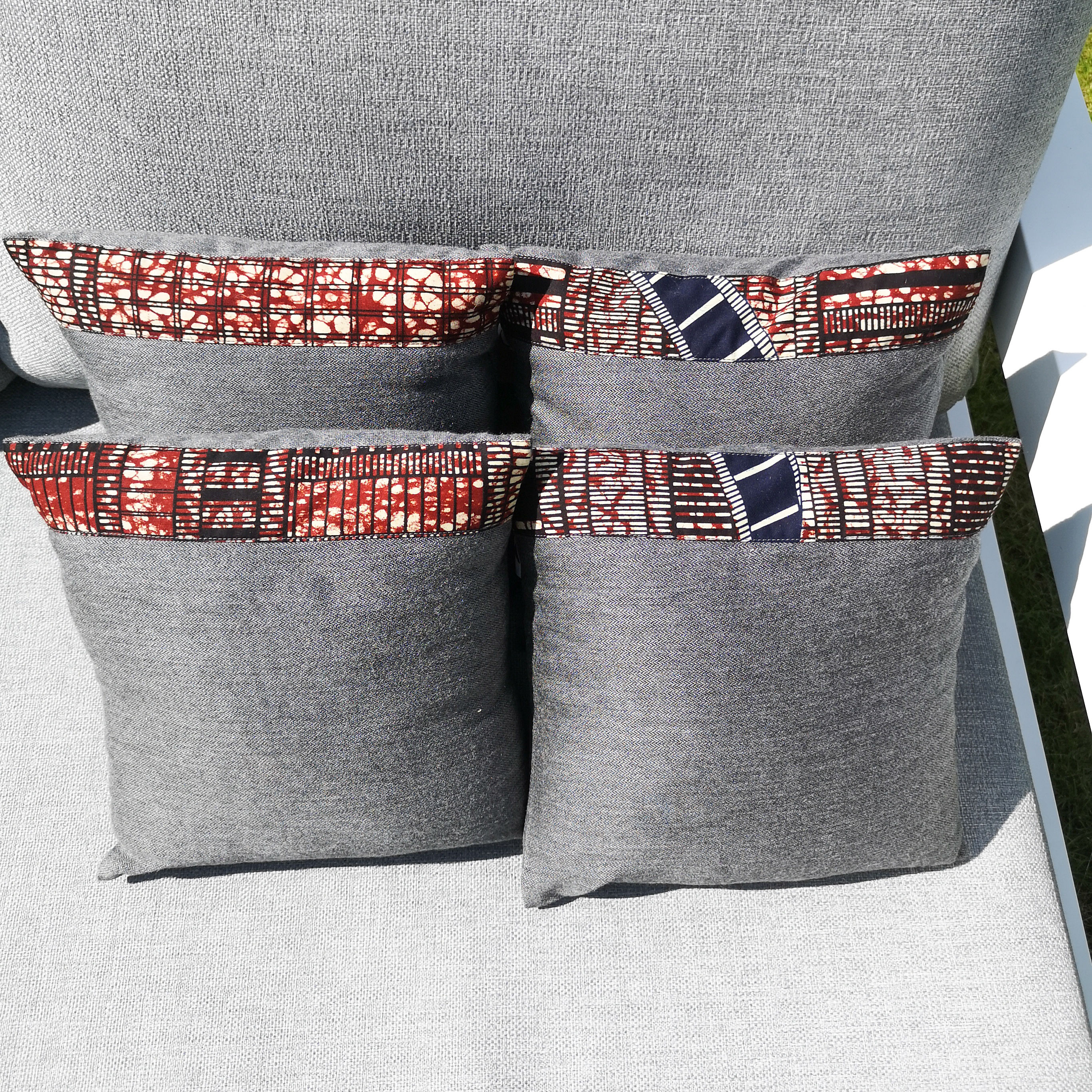 Coussin 4 saisons - marron et marine - tissus upcyclé - Green Griot