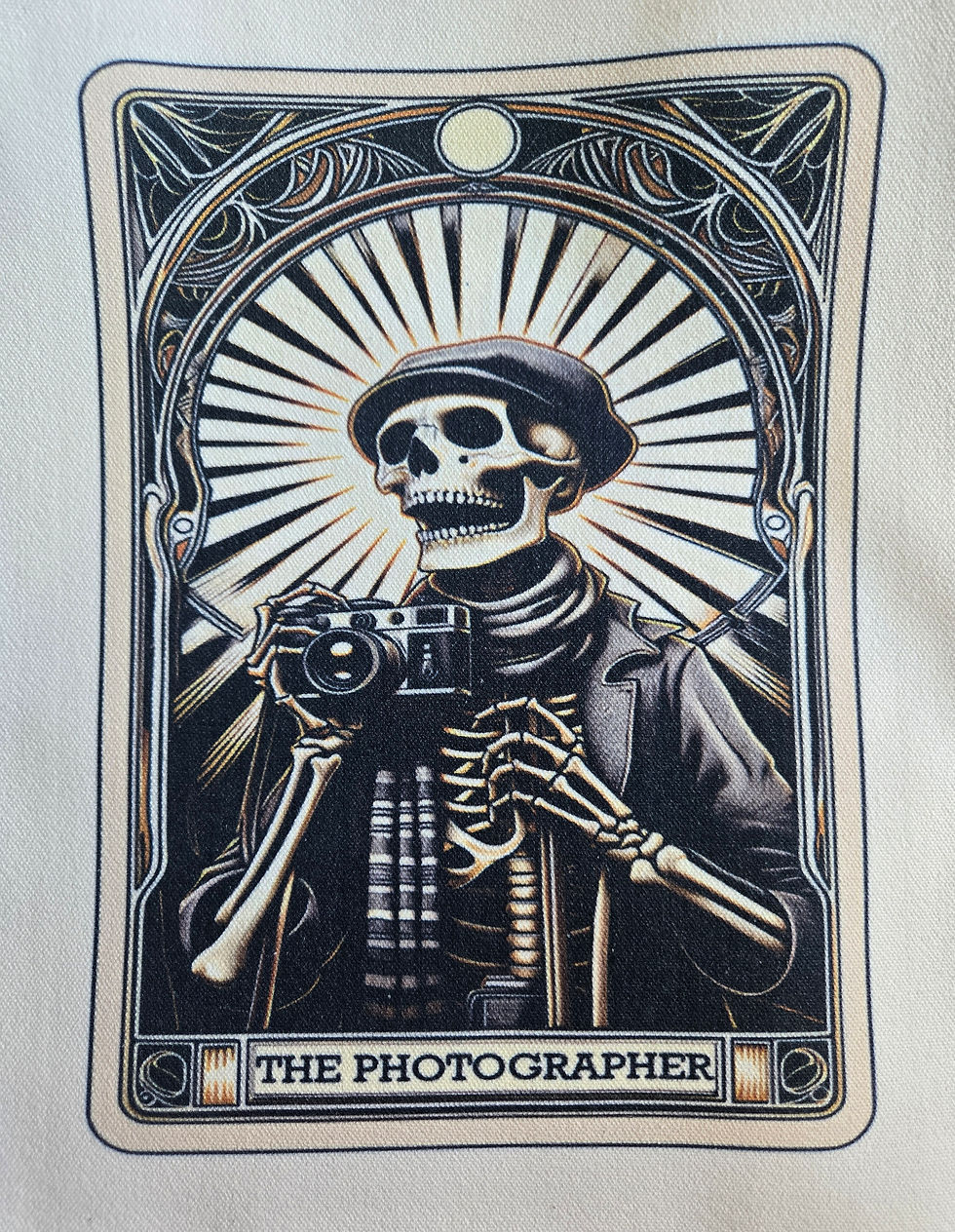 Thumbnail: The Photographer Tarot Skeleton Tote Bag Large