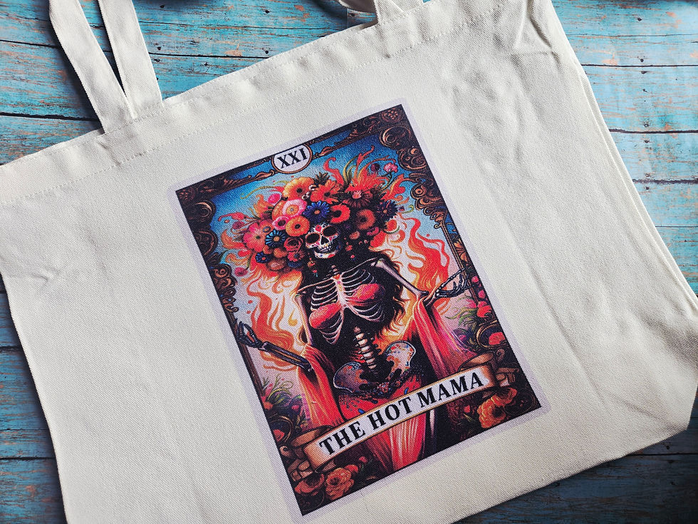 The Hot Mama Skeleton Tarot Card Tote Bag Large