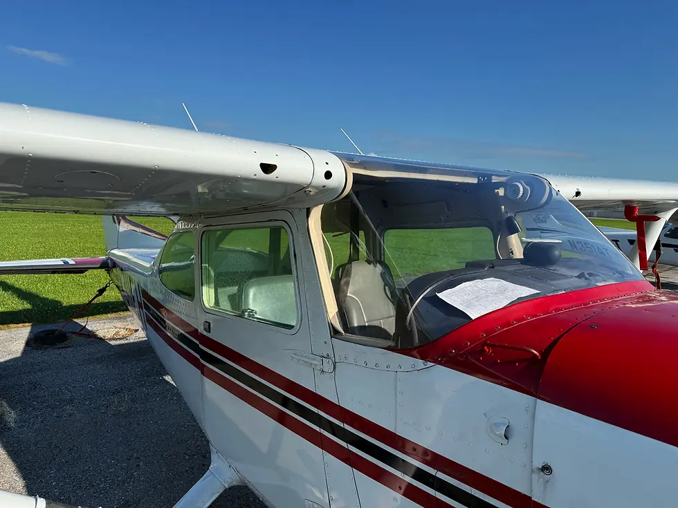Close-up view inside a Cessna cockpit showing the instrument panel and control yoke during a Discovery Flight
