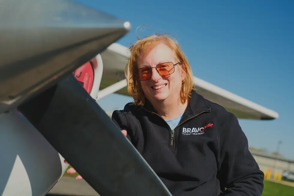 Portrait of Lin Caywood, Assistant Chief Flight Instructor at Bravo Flight Training