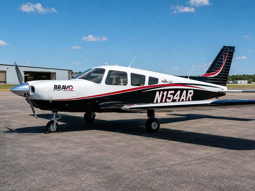 Bravo Flight Training multi-engine Piper aircraft (N154AR) parked on the ramp, used for multi-engine and instructor training