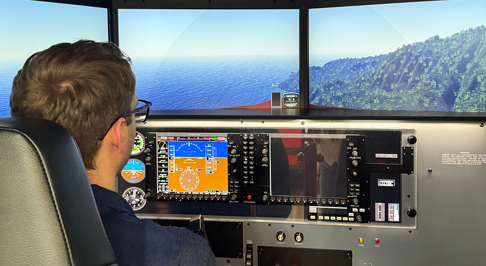 Student using the flight simulator's touchscreen avionics displays during a training session