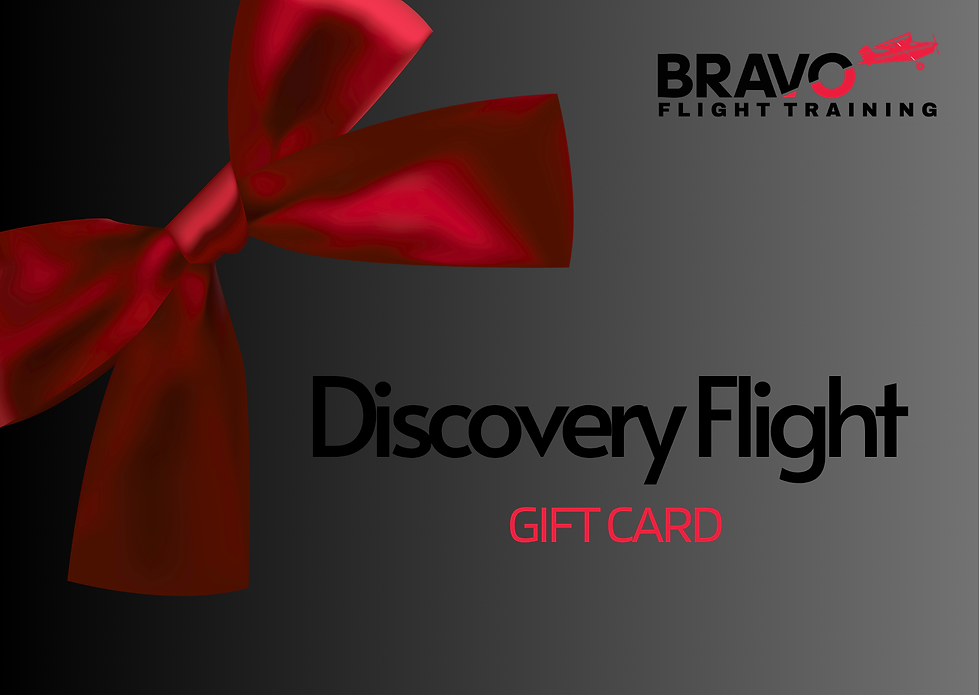 Bravo Flight Training Discovery Flight gift card with a red bow, a $100 gift voucher