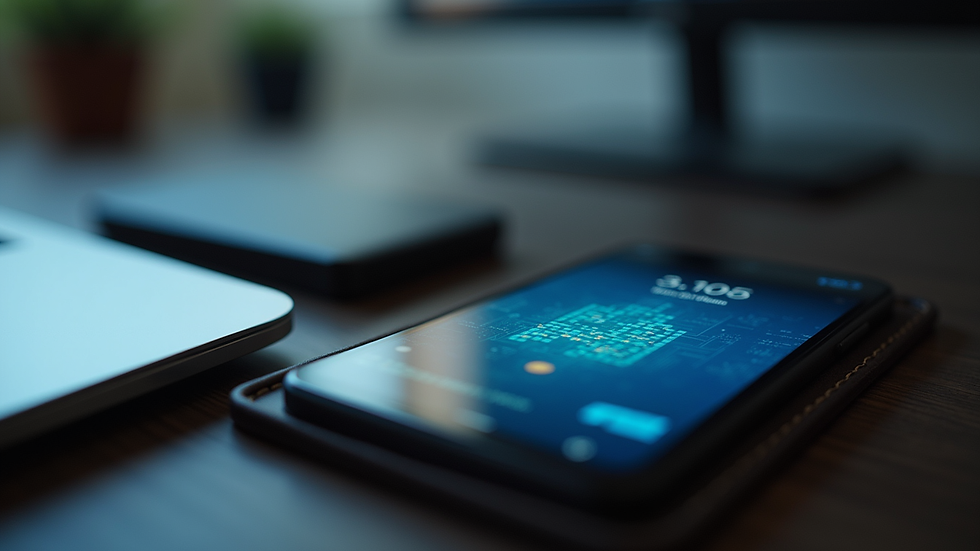 Close-up view of a hardware wallet with a digital screen