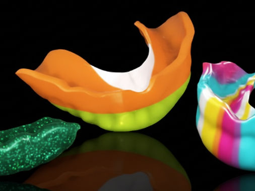 Colourful custom-made sports mouthguards created in-house at Dental Capital SE in Oakleigh, designed for maximum comfort and protection