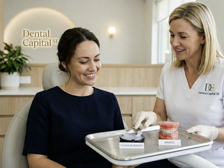 Clear aligners and braces shown as orthodontic options for mild teeth crowding