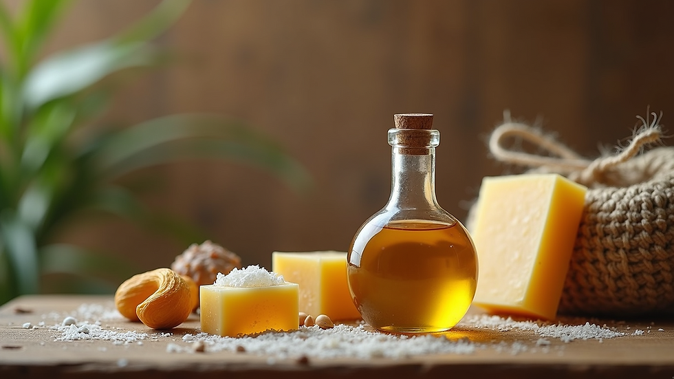 Eye-level view of various oils used in soap making