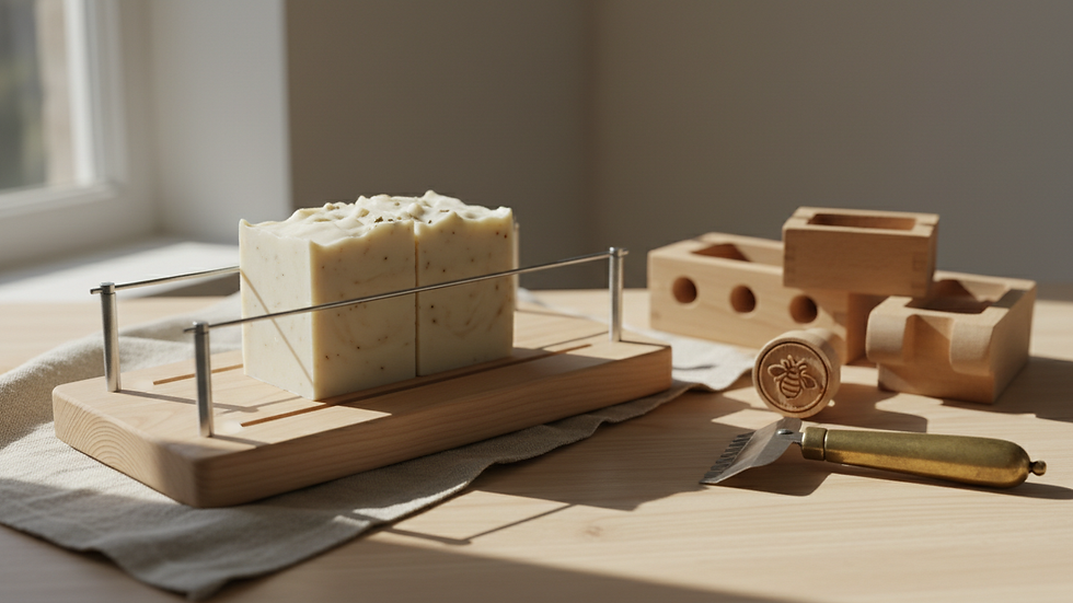 Eye-level view of a soap cutting board with adjustable wire guides