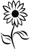 black outline of cartoon sunflower
