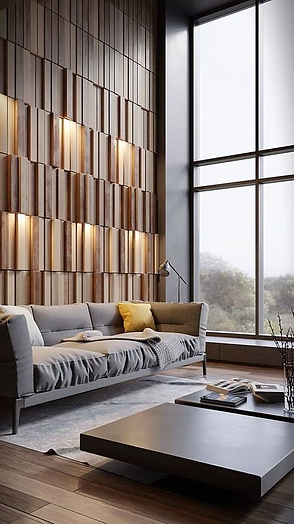Natural veneers used in living rooms with light coming through high windows