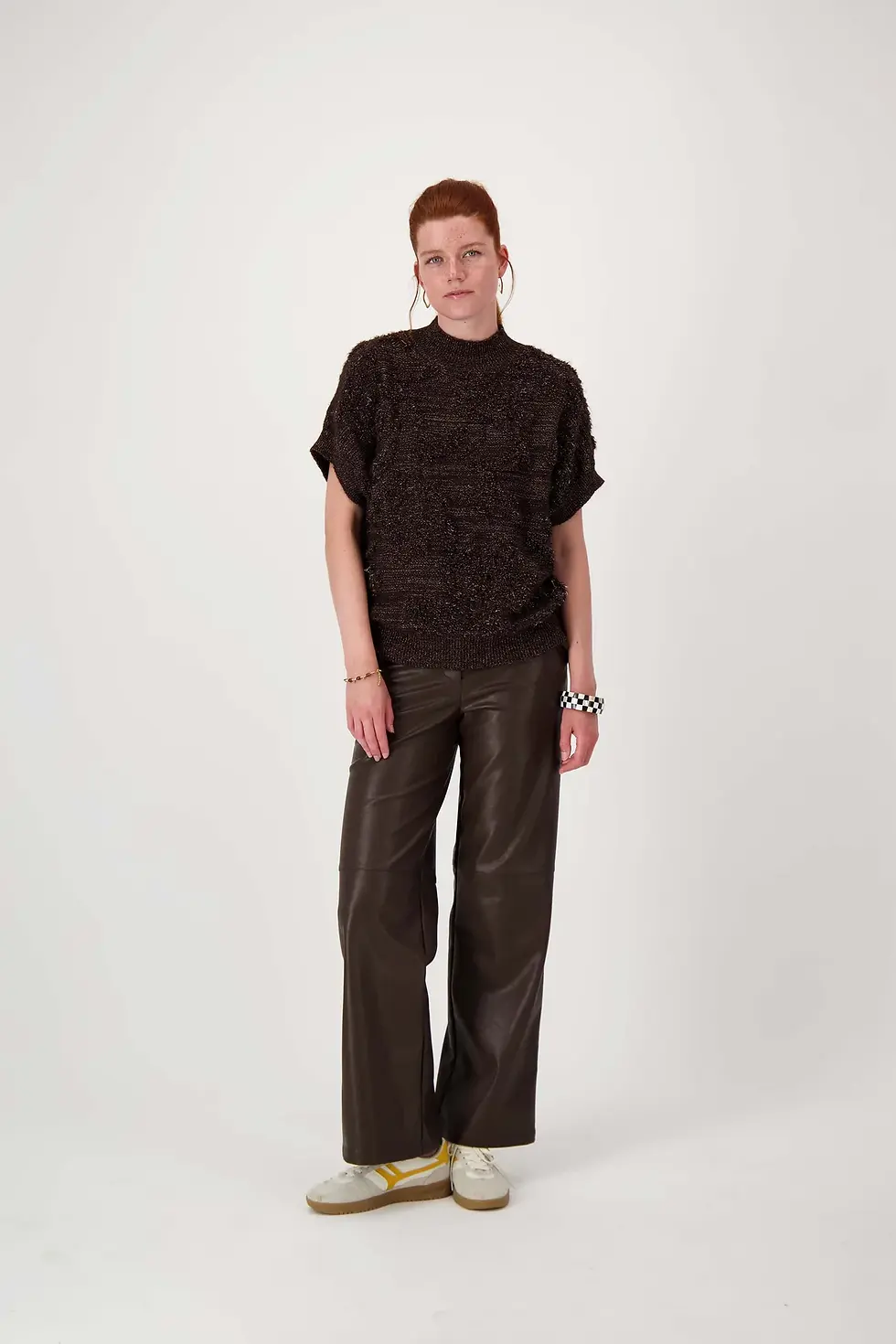 Thumbnail: Mouwloze trui met lurex jacquard