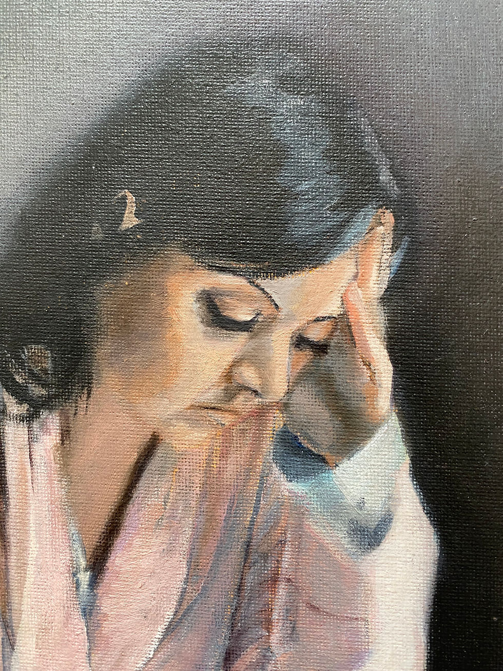 Miniatura: Pensive - 46x61cm oil on canvas board unframed UK delivery included