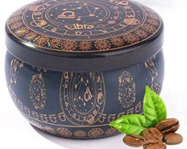 Libra Zodiac Aromatherapy Coffee Scented Candle in Tin Container no