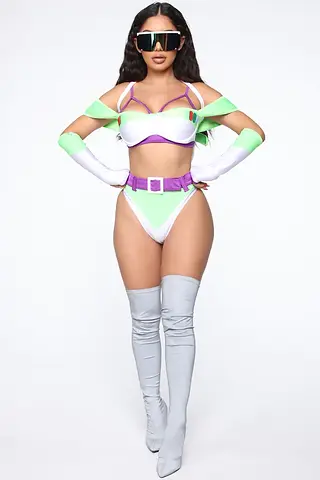 Buzz Lightyear Costume, Three piece set, Green, Purple, White, Gloves, Belt, Inclusive Sizes, Plus size, small size, cute costume, halloween 2023, fall, winter,