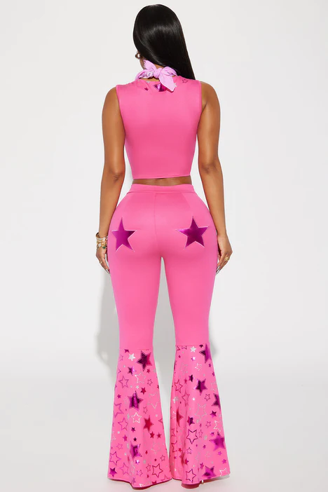 Cowgirl Barbie Costume Halloween Pink, cowgirl set, costume, 2023, fall, winter, hankerchief. stars, bell bottoms, sparkles, barbie, pink