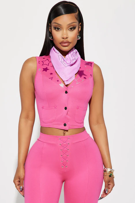 Cowgirl Barbie Costume Halloween Pink, cowgirl set, costume, 2023, fall, winter, hankerchief. stars, bell bottoms, sparkles, barbie, pink