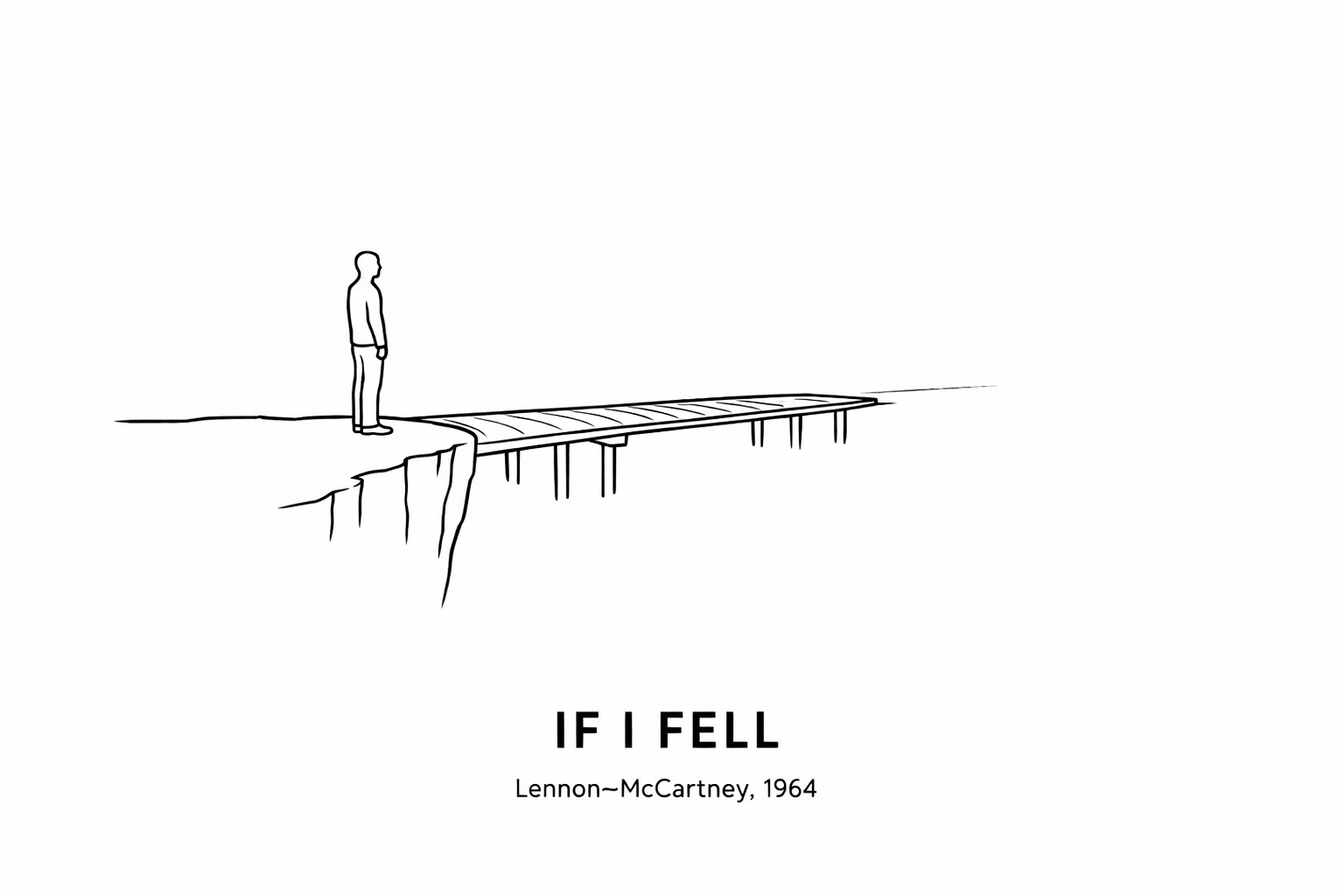 A single figure standing at the edge of a cliff, looking uncertain but not fearful. A bridge extends from the cliff toward the horizon. Simple line art capturing the tension between fear and possibility, with clean lines and minimal detail to emphasize the emotional moment.