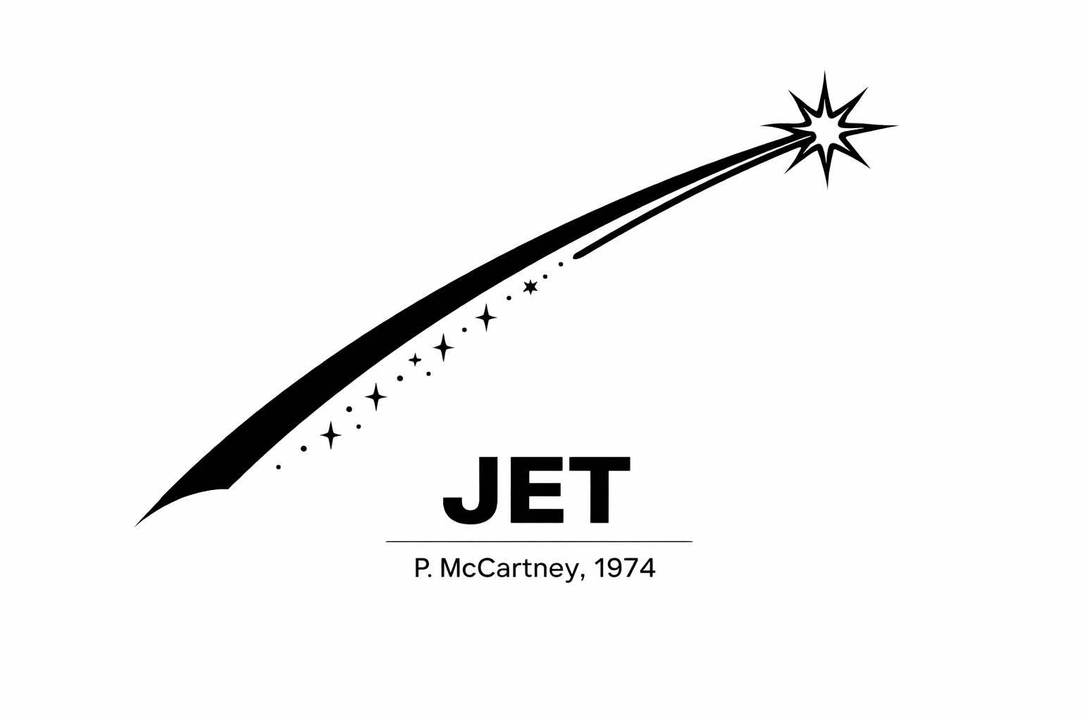 Single bold arc sweeping from lower left to upper right across clean white space, small trailing sparks behind it, starburst at the leading edge, confident and committed