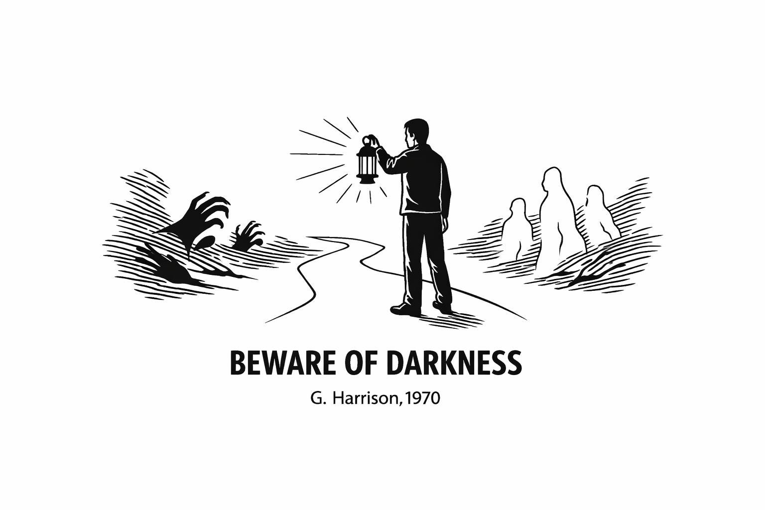 A person holding up a lantern that illuminates shadows on a path. The light revealing what to watch for without creating fear. Awareness as protection. Strong contrast between light source and shadows. Vigilant but not fearful stance.