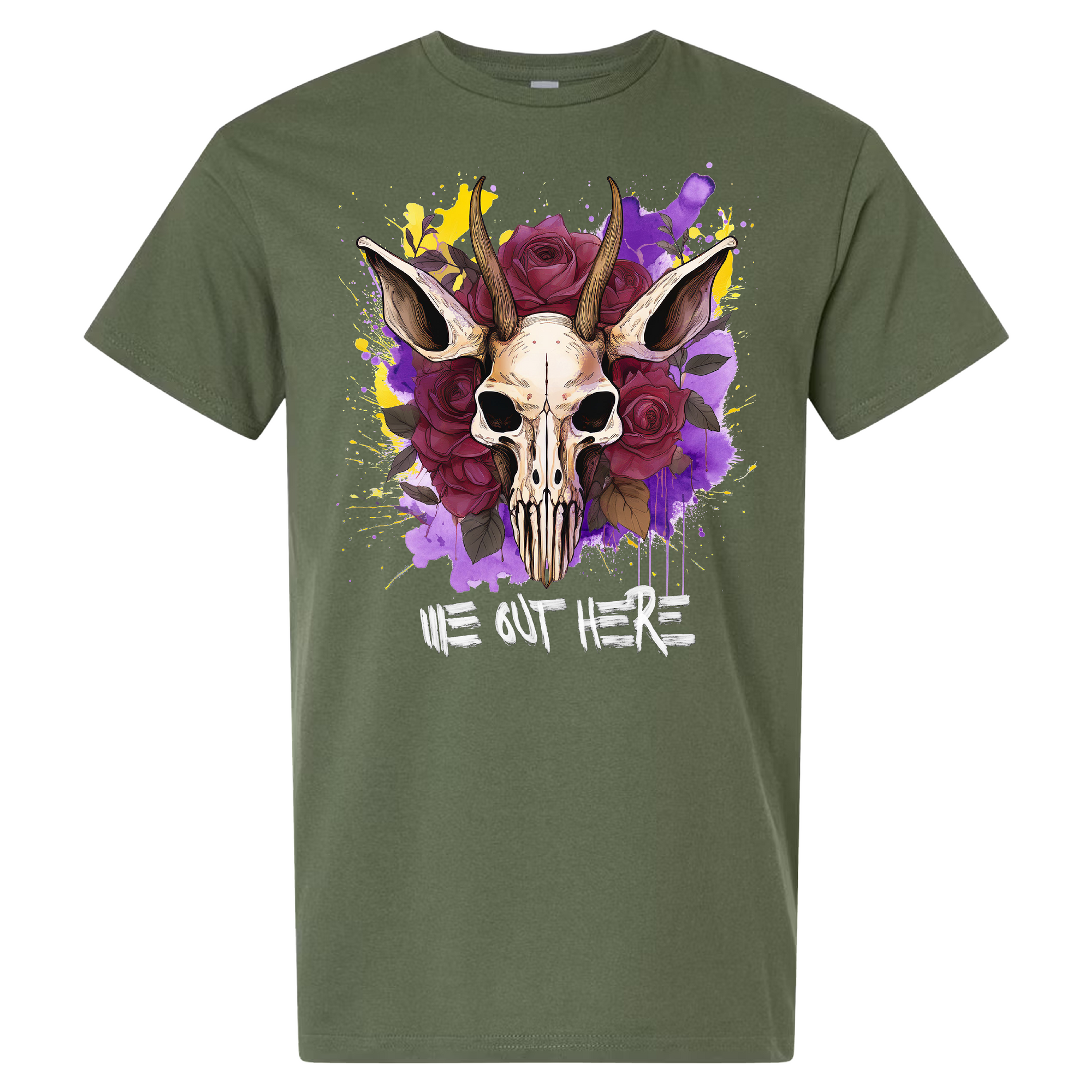 Jackalope And Roses Tee W/ Graff Logo (Sage)