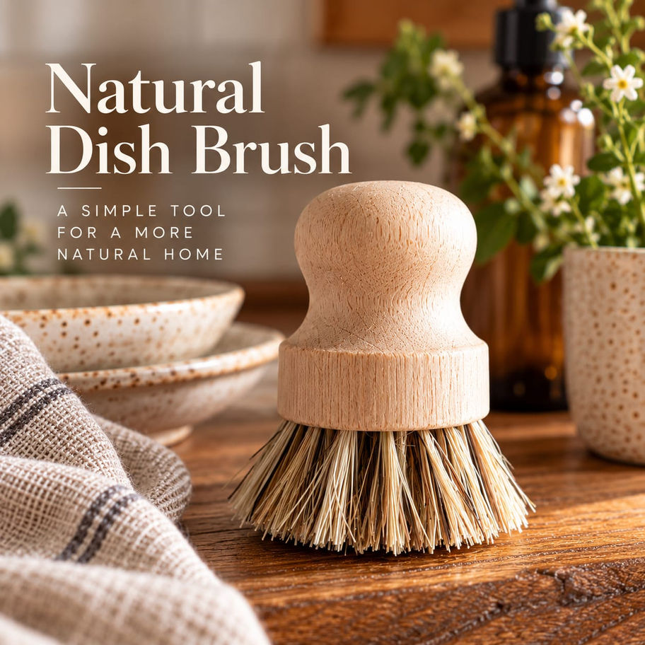 Natural dish brush with wooden handle and natural sisal brushes