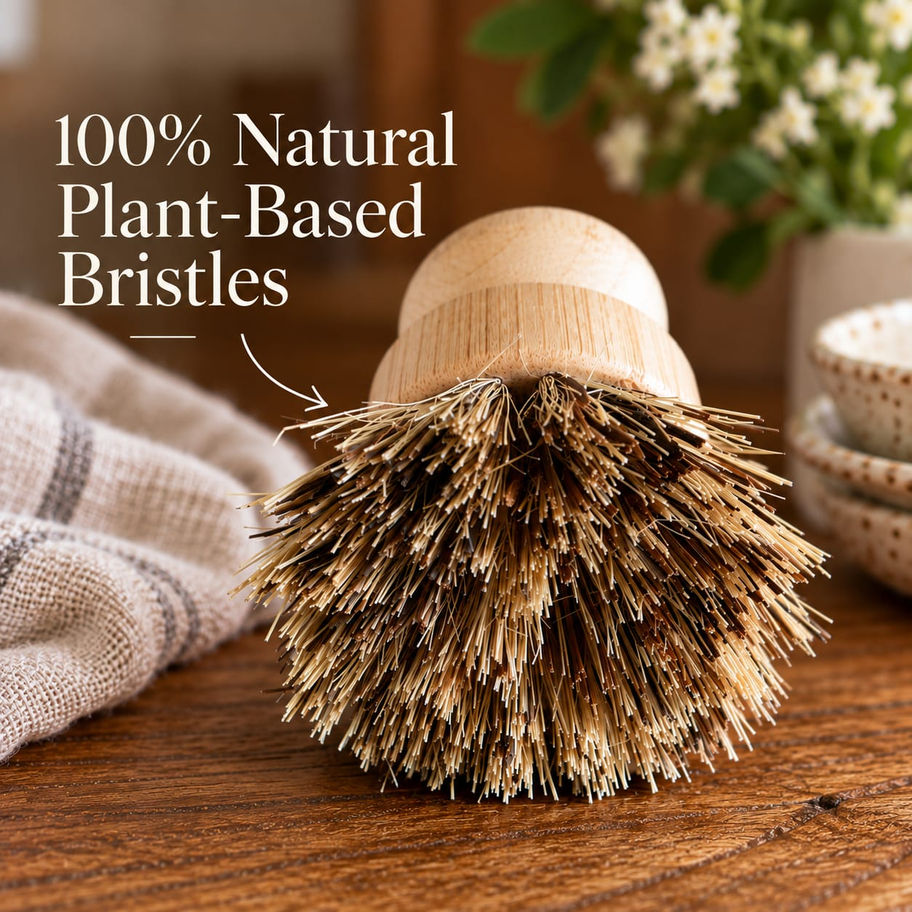 Natural sisal dish brush with durable wooden handle for everyday cleaning