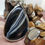 Thumbnail: Large Black Agate Pendant & Wood Bead Necklace