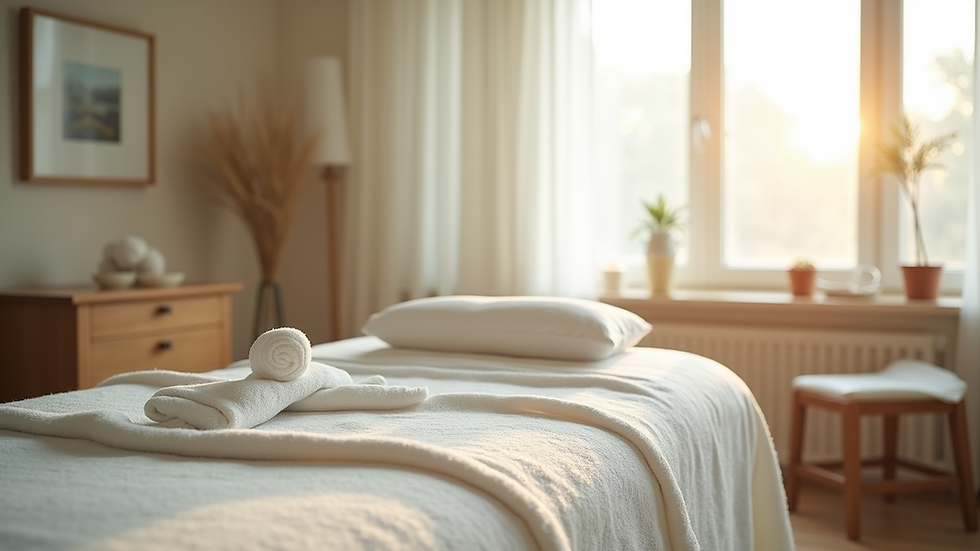 Eye-level view of a serene therapy room with calming decor
