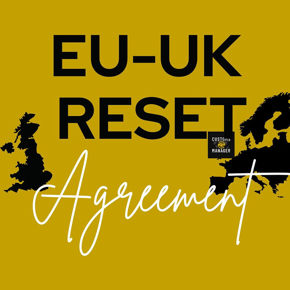 EU-UK Reset Agreement text on yellow background with black silhouettes of the UK and Europe, conveying a theme of cooperation.