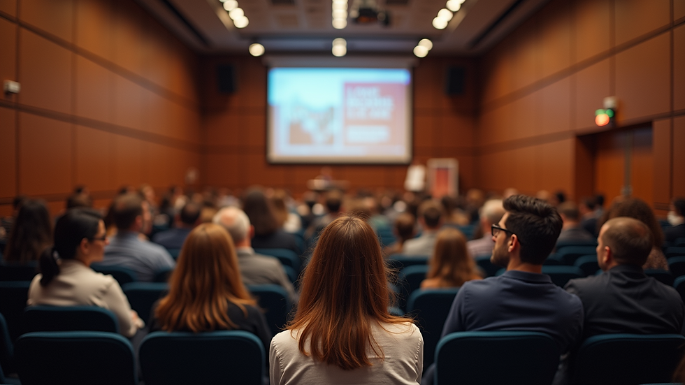 Eye-level view of a conference hall filled with attendees