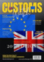 Magazine cover titled "Customs Watch" with UK and EU flags. Headlines include EU & UK customs updates and new 2025 tariffs. Vibrant colors.