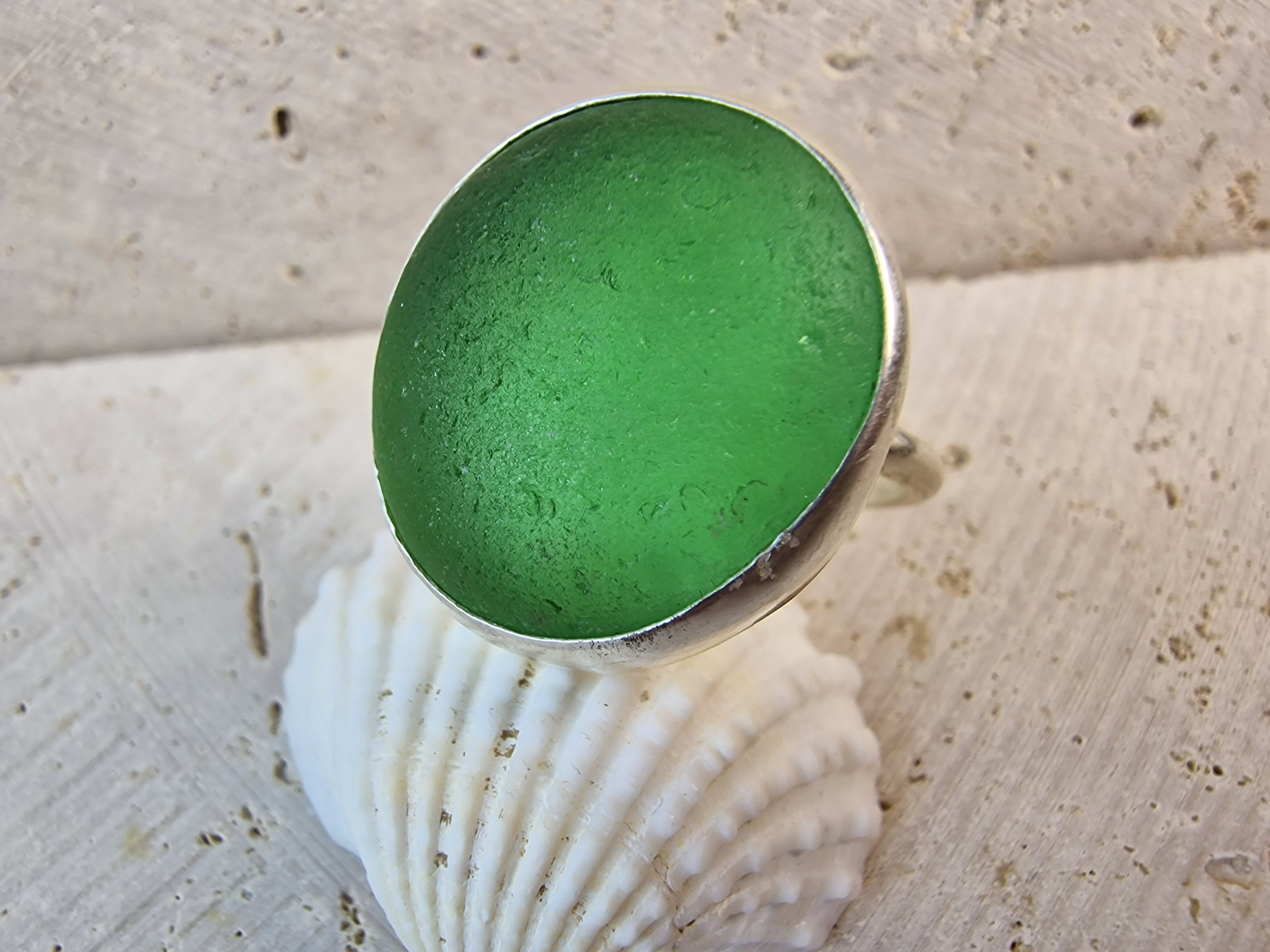 Seaglass and Silver Ring size UK Q 1/2 or US 8.25
