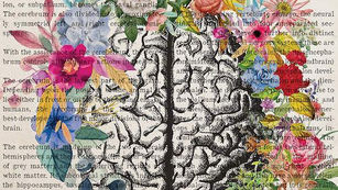 Vintage brain illustration surrounded by colorful flowers, symbolizing neurodiversity, teen mental health, and special education support.