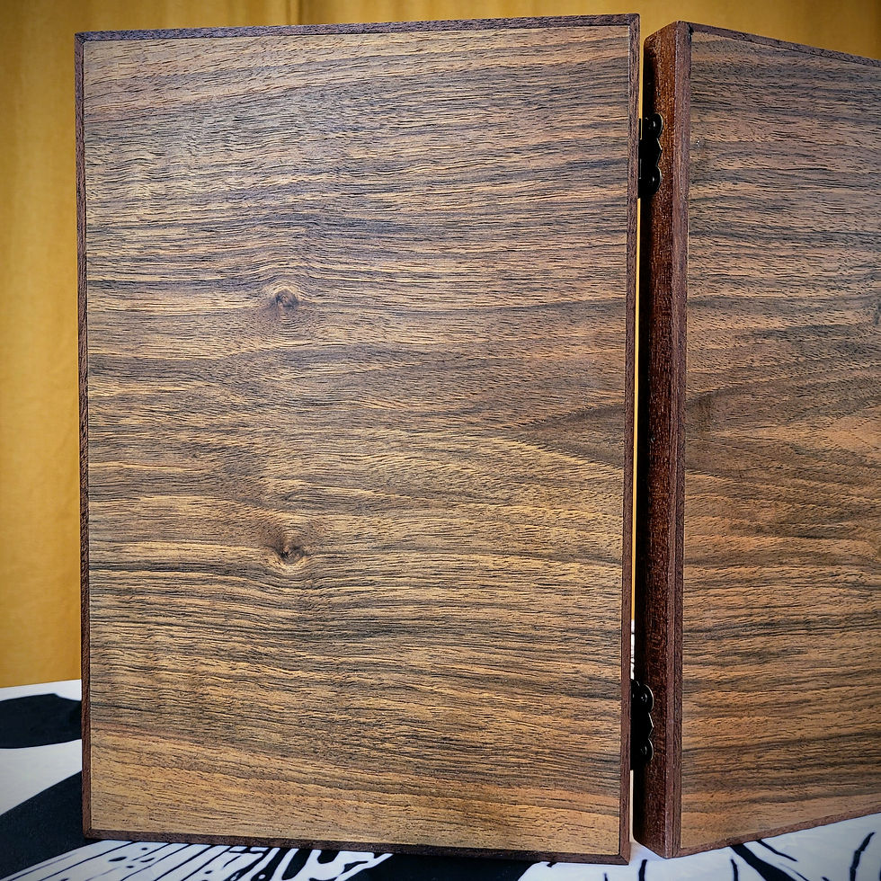 Thumbnail: Luxury wood DM screen, walnut front, dark red vegan leather interior and hidden magnets